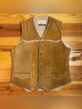Vintage Suede Leather Sherpa Wool Lined Western Vest M